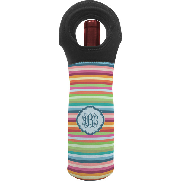Custom Retro Horizontal Stripes Wine Tote Bag w/ Monogram