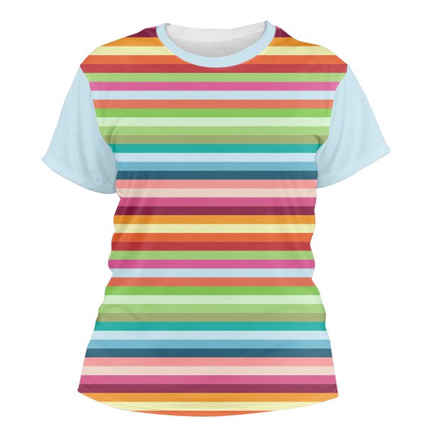 Custom Retro Horizontal Stripes Women's Crew T-Shirt - Medium