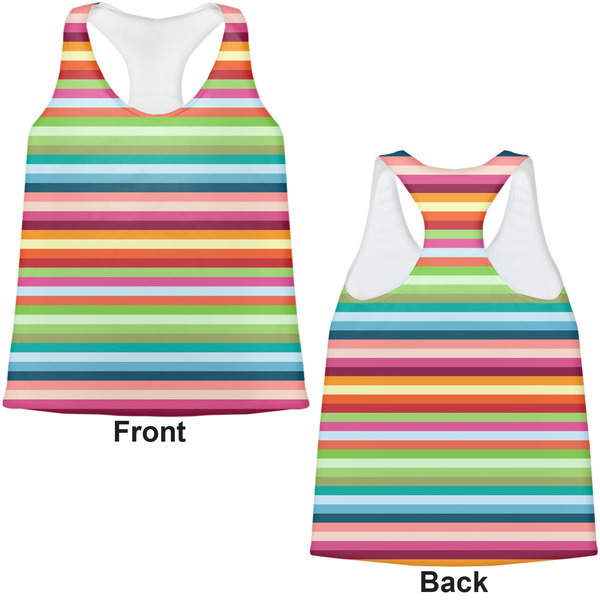 Retro Horizontal Stripes Womens Racerback Tank Tops - Medium - Front and Back