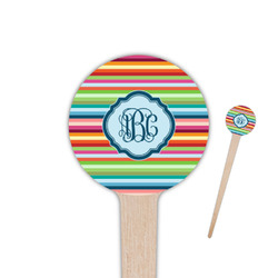 Retro Horizontal Stripes 4" Round Wooden Food Picks - Double Sided (Personalized)