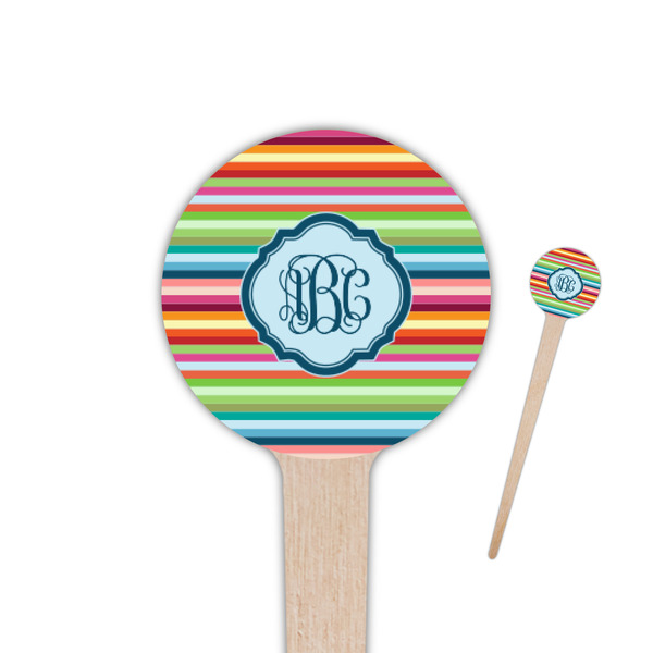 Custom Retro Horizontal Stripes 4" Round Wooden Food Picks - Single Sided (Personalized)