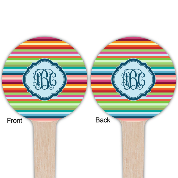 Retro Horizontal Stripes Wooden 4" Food Pick - Round - Double Sided - Front & Back