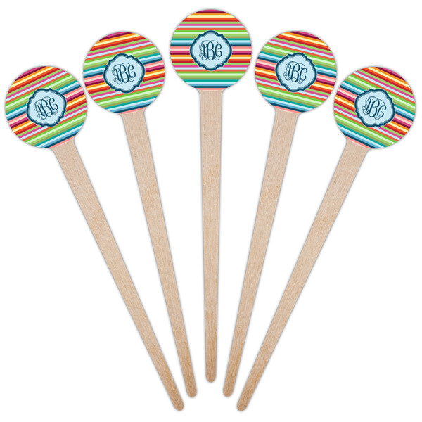 Retro Horizontal Stripes Wooden 4" Food Pick - Round - Fan View