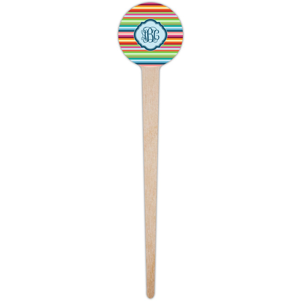 Retro Horizontal Stripes Wooden 4" Food Pick - Round - Single Pick