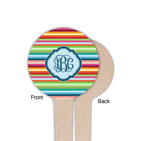 Retro Horizontal Stripes Wooden 4" Food Pick - Round - Single Sided - Front & Back