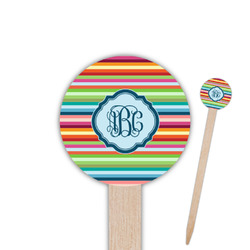 Retro Horizontal Stripes Round Wooden Food Picks (Personalized)