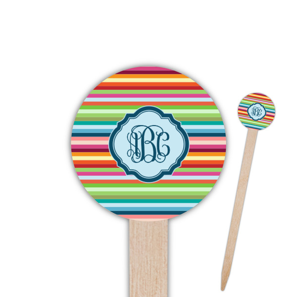 Custom Retro Horizontal Stripes Round Wooden Food Picks (Personalized)