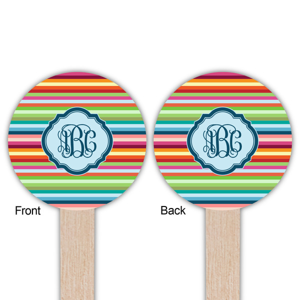 Retro Horizontal Stripes Wooden 6" Food Pick - Round - Double Sided - Front & Back