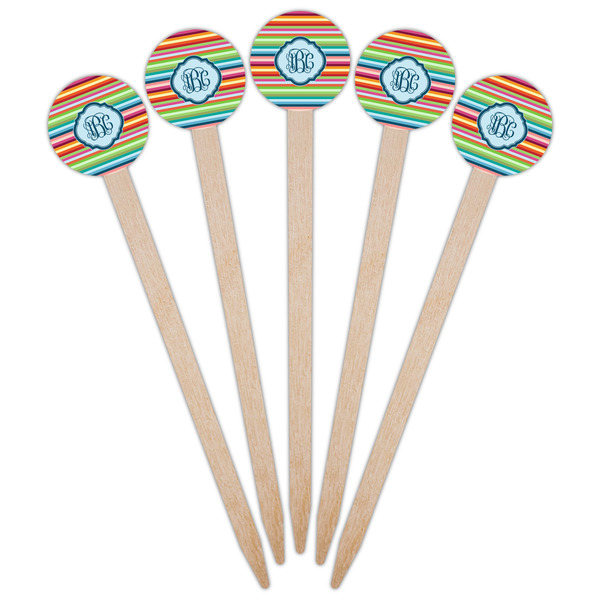 Retro Horizontal Stripes Wooden 6" Food Pick - Round - Fan View