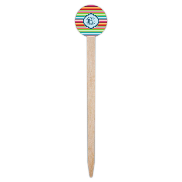 Retro Horizontal Stripes Wooden 6" Food Pick - Round - Single Pick