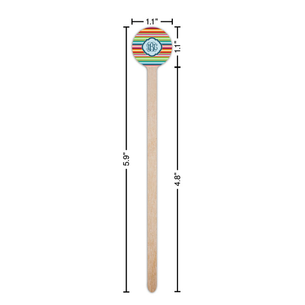Retro Horizontal Stripes Wooden 6" Stir Stick - Round - Dimensions