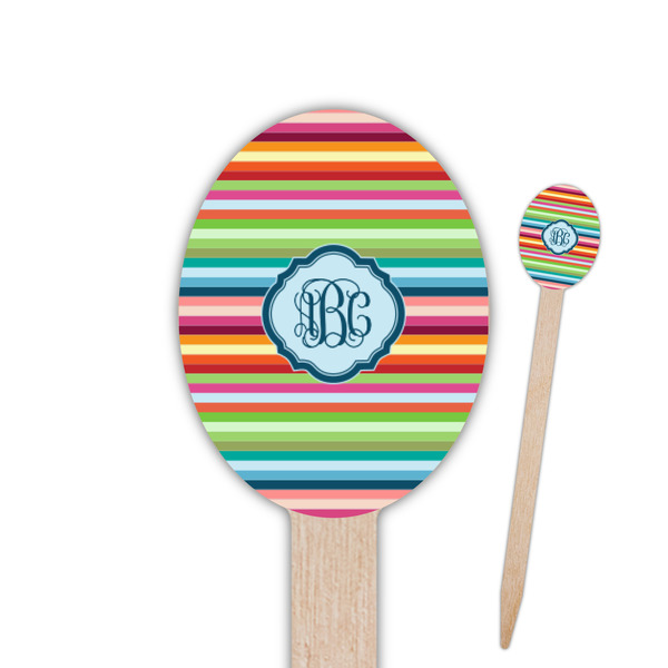 Custom Retro Horizontal Stripes Oval Wooden Food Picks (Personalized)