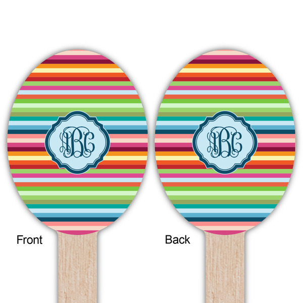Retro Horizontal Stripes Wooden Food Pick - Oval - Double Sided - Front & Back