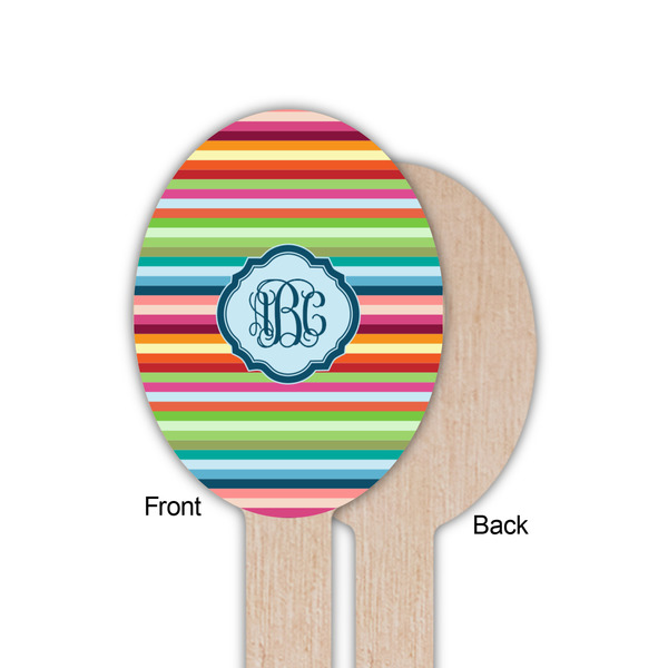 Retro Horizontal Stripes Wooden Food Pick - Oval - Single Sided - Front & Back