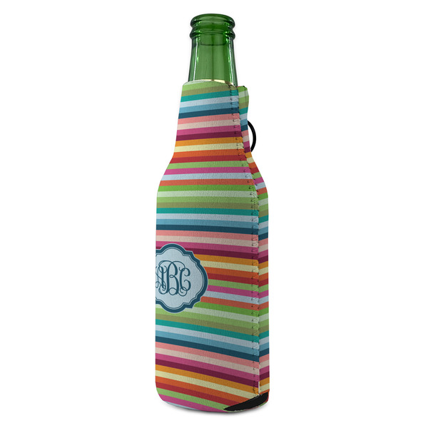 Retro Horizontal Stripes Zipper Bottle Cooler - ANGLE (bottle)