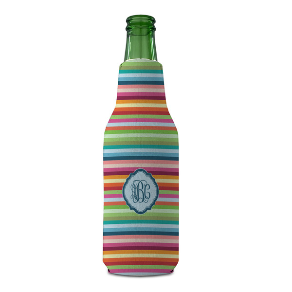 Retro Horizontal Stripes Zipper Bottle Cooler - FRONT (bottle)
