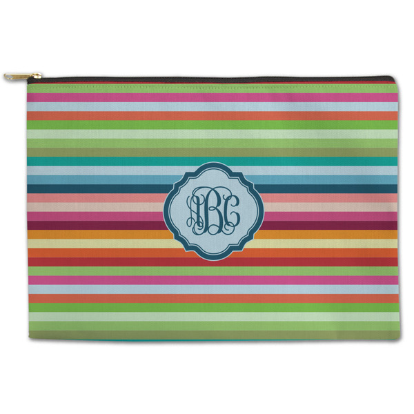 Custom Retro Horizontal Stripes Zipper Pouch - Large - 12.5"x8.5" (Personalized)