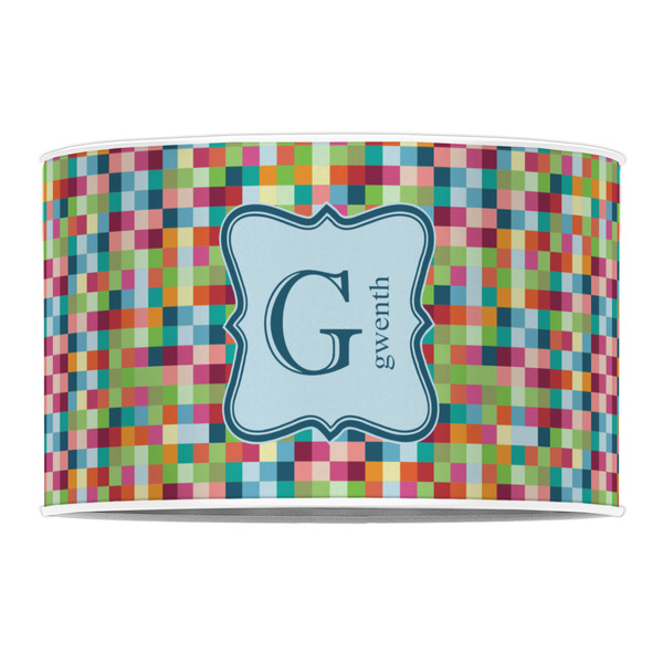 Retro Pixel Squares 12" Drum Lampshade - FRONT (Poly Film)