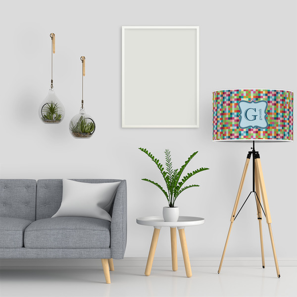 Retro Pixel Squares 12" Drum Lampshade - LIFESTYLE