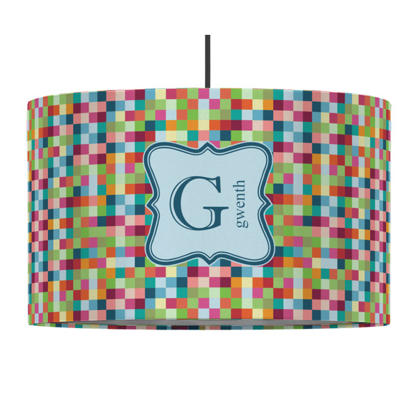 Retro Pixel Squares 12" Drum Lampshade - PENDANT (Fabric)