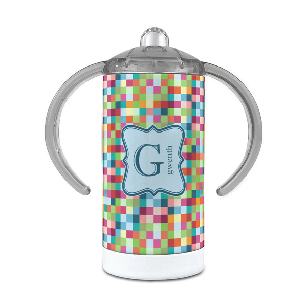 Custom Retro Pixel Squares 12 oz Stainless Steel Sippy Cup (Personalized)