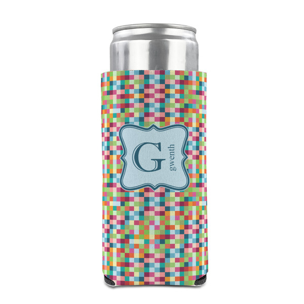 Retro Pixel Squares 12oz Tall Can Sleeve - FRONT (on can)