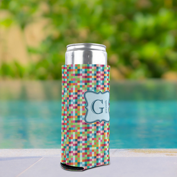 Retro Pixel Squares Can Cooler - Tall 12oz - In Context