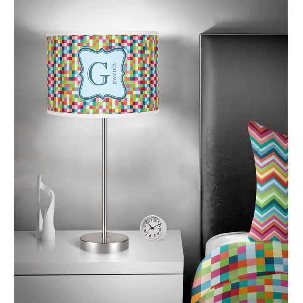 Retro Pixel Squares 13 inch drum lamp shade - in room