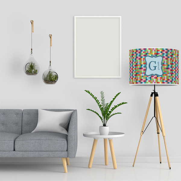 Retro Pixel Squares 16" Drum Lampshade - LIFESTYLE