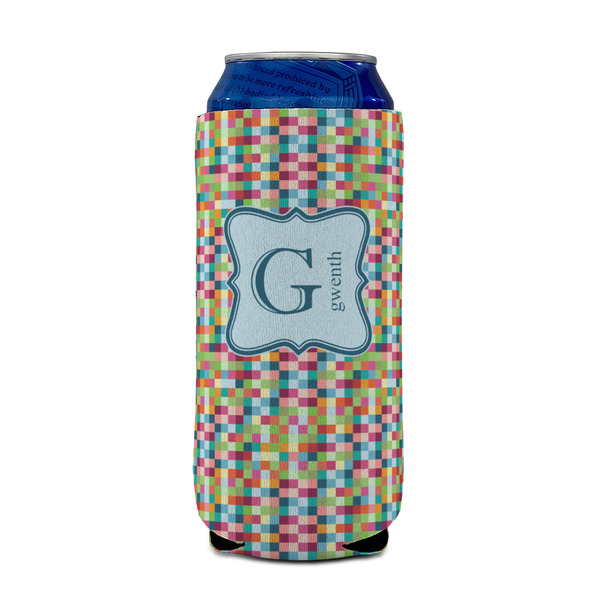 Retro Pixel Squares 16oz Can Sleeve - FRONT (on can)