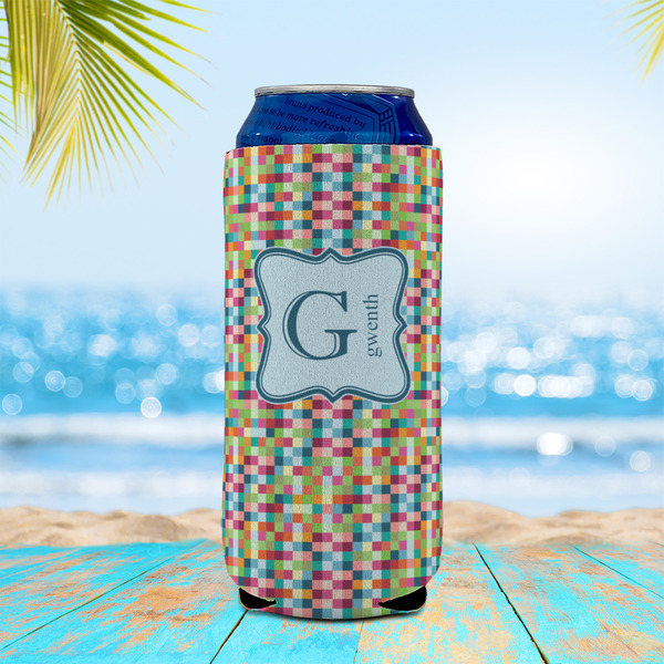 Retro Pixel Squares 16oz Can Sleeve - LIFESTYLE
