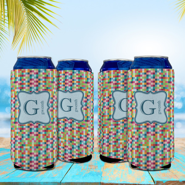 Retro Pixel Squares 16oz Can Sleeve - Set of 4 - LIFESTYLE