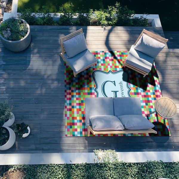 Retro Pixel Squares 8'x10' Patio Rug - In context