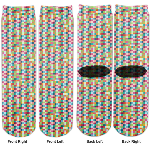 Retro Pixel Squares Adult Crew Socks - Double Pair - Front and Back - Apvl