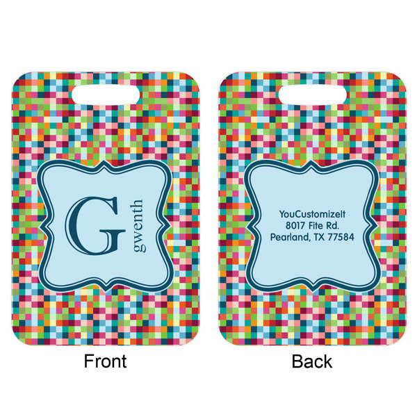 Retro Pixel Squares Aluminum Luggage Tag (Front + Back)