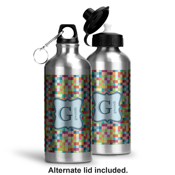 Retro Pixel Squares Aluminum Water Bottle - Alternate lid options