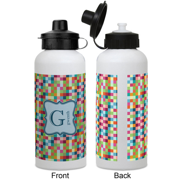 Retro Pixel Squares Aluminum Water Bottle - White APPROVAL