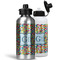 Retro Pixel Squares Aluminum Water Bottles - MAIN (white &silver)