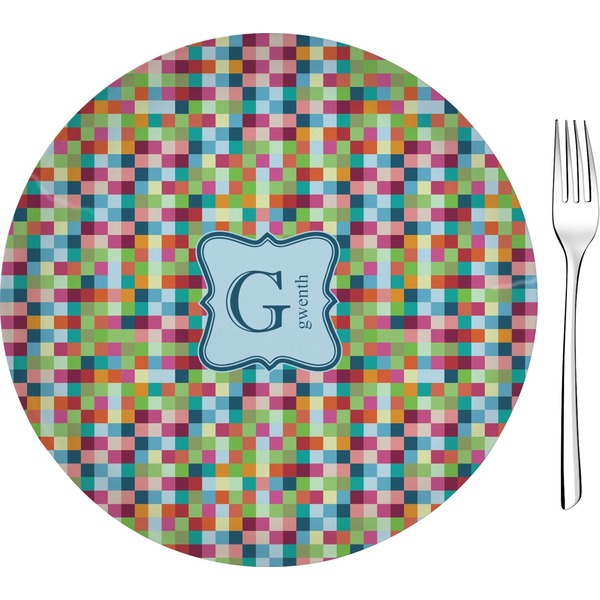 Custom Retro Pixel Squares 8" Glass Appetizer / Dessert Plates - Single or Set (Personalized)