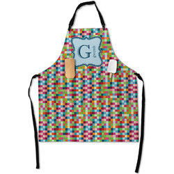 Retro Pixel Squares Apron With Pockets w/ Name and Initial