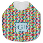 Retro Pixel Squares Jersey Knit Baby Bib w/ Name and Initial