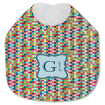 Retro Pixel Squares Jersey Knit Baby Bib w/ Name and Initial