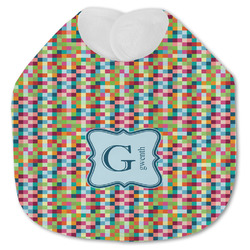 Retro Pixel Squares Jersey Knit Baby Bib w/ Name and Initial