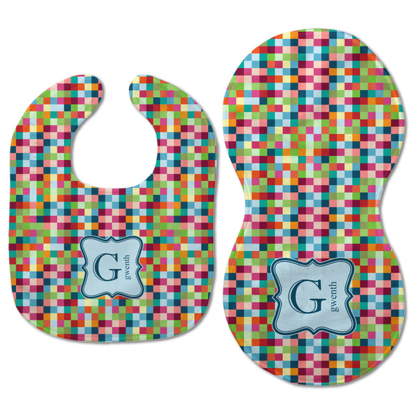 Retro Pixel Squares Baby Bib & Burp Set - Approval (new bib & burp)