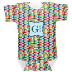 Retro Pixel Squares Baby Bodysuit 3-6 w/ Name and Initial