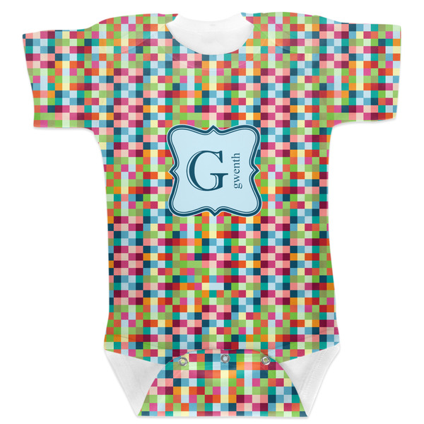 Custom Retro Pixel Squares Baby Bodysuit 0-3 w/ Name and Initial