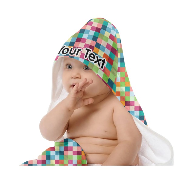 Retro Pixel Squares Baby Hooded Towel on Child