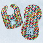 Retro Pixel Squares Baby Bib & Burp Set w/ Name and Initial