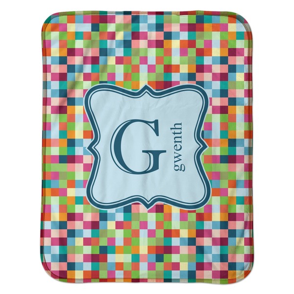 Retro Pixel Squares Baby Sherpa Blanket - Flat