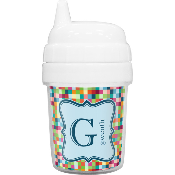 Custom Retro Pixel Squares Baby Sippy Cup (Personalized)